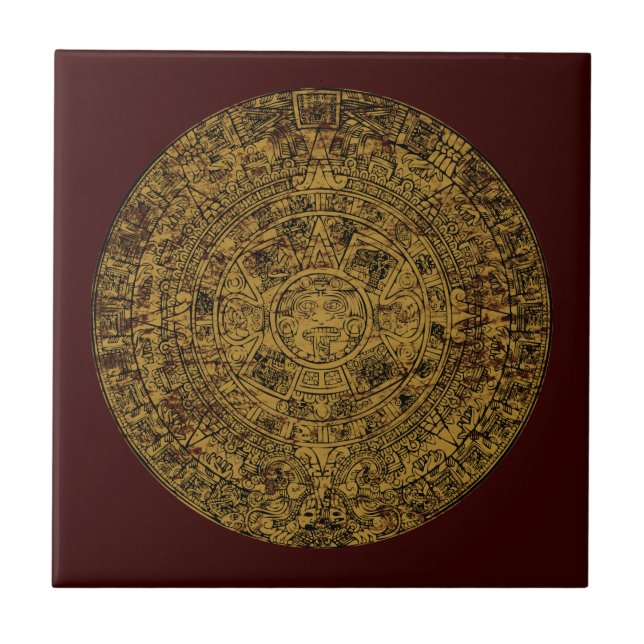 Åldras Aztec Sol Stone Calendar Kakelplatta (Framsidan)