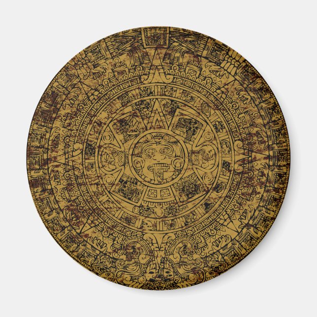 Åldras Aztec Sol Stone Calendar Magnet (Framsidan)
