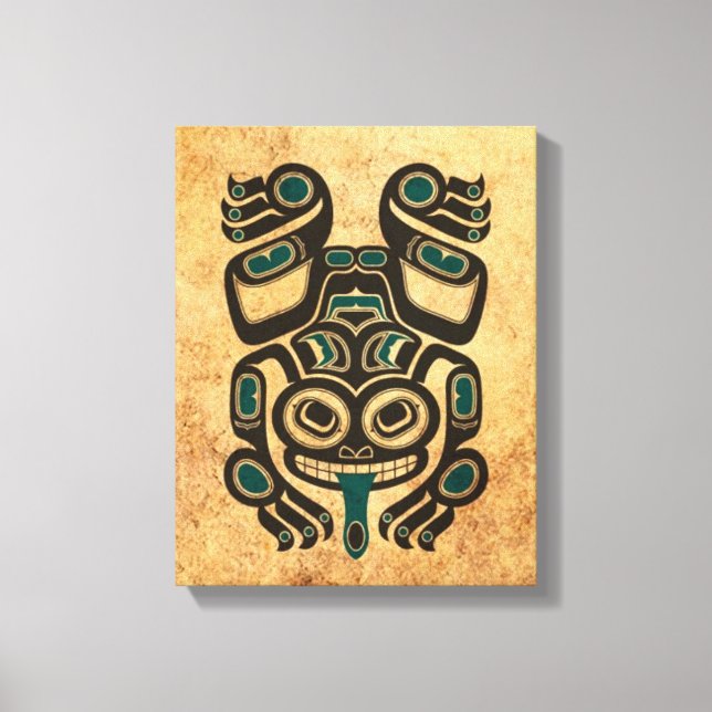 Åldras Blue och Black Haida Spirit Träd Frog Canvastryck (Framsida)