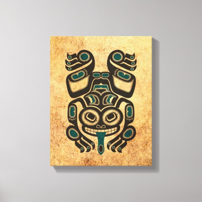 Åldras Blue och Black Haida Spirit Träd Frog Canvastryck (Framsida)