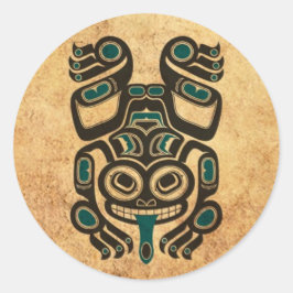 Åldras Blue och Black Haida Spirit Träd Frog Runt Klistermärke