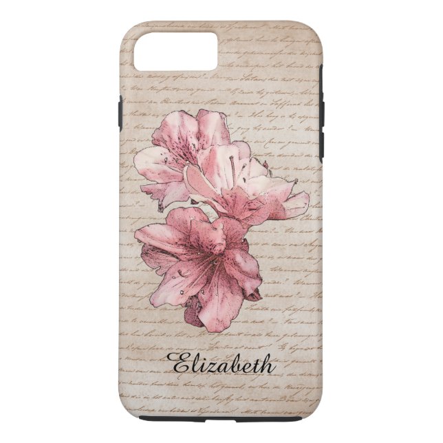 Åldras Brev Rosa Illustrated Flower Customize Namn Case-Mate iPhone Skal (Baksida)