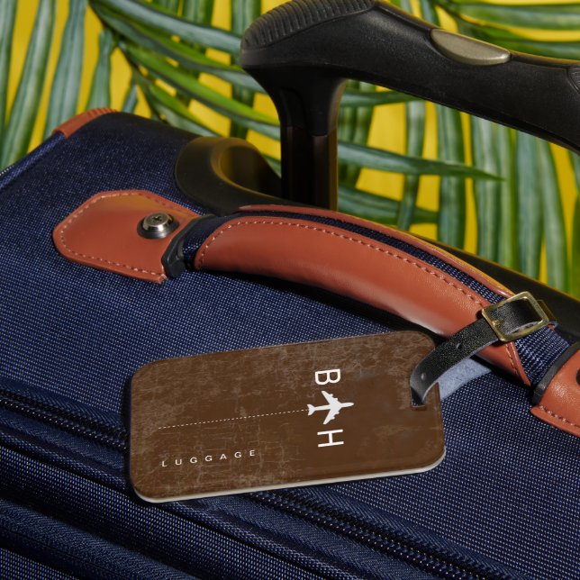 Åldras Brown Modern Airplan Monogram Bagagebricka (Framsida Insitu 3)
