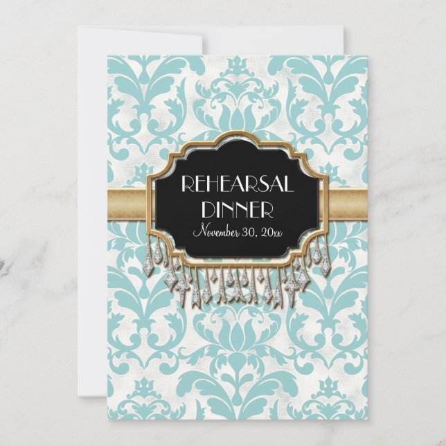 Åldras Disted Damask Golden Bling Titta Bröllop Inbjudningar (Framsida)