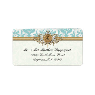 Åldras Distress Damask Golden Bling Bröllop Adressetikett
