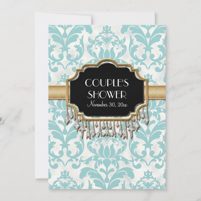 Åldras Distress Damask Golden Bling Bröllop Inbjudningar (Framsida)