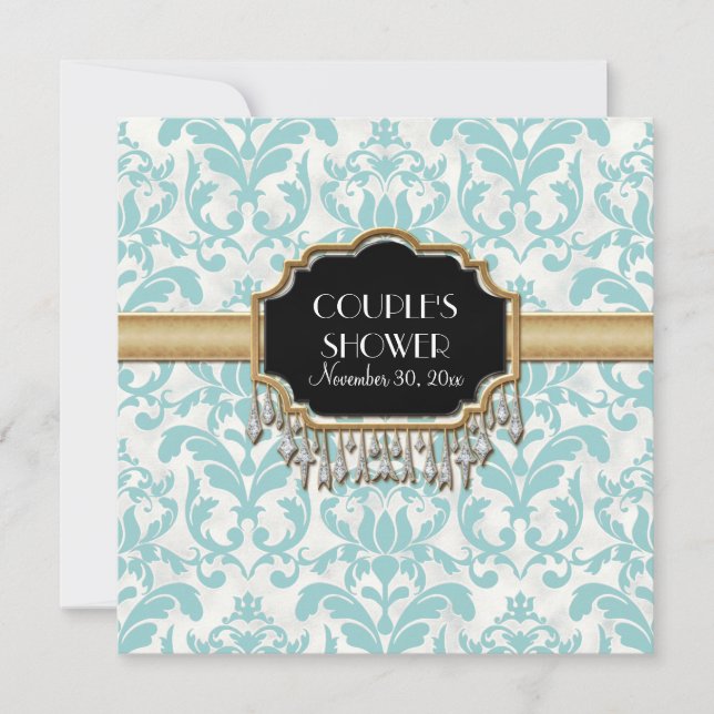 Åldras Distress Damask Golden Bling Bröllop Inbjudningar (Framsida)