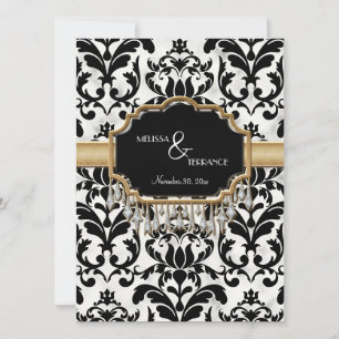 Åldras Distress Damask Golden Bling Bröllop Inbjudningar