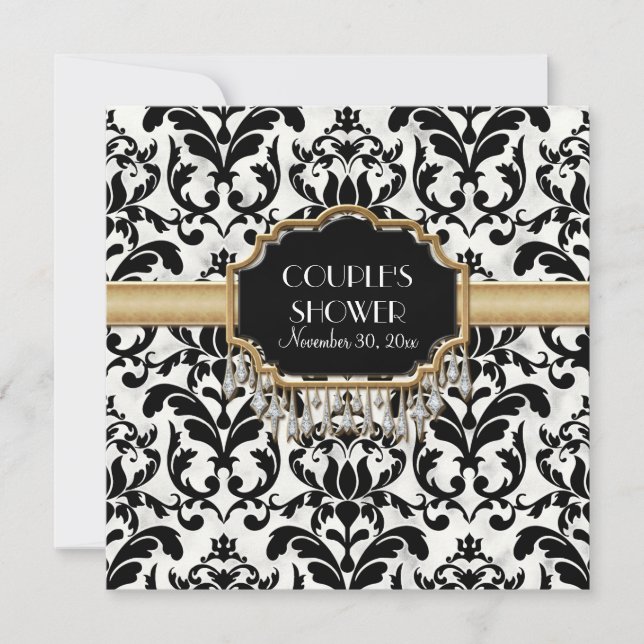 Åldras Distress Damask Golden Bling Bröllop Inbjudningar (Framsida)