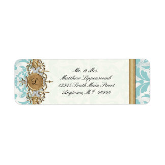 Åldras Distress Damask Golden Bling Bröllop Returadress Etikett