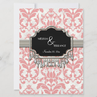 Åldras Distress Damask Silver Bling Se Bröllop Inbjudningar