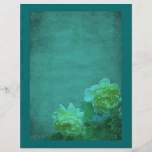 Åldras Gul ros Aqua Blue Blommigt Scrapbook