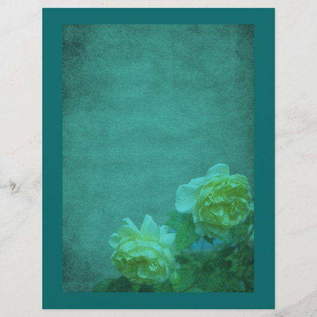Åldras Gul ros Aqua Blue Blommigt Scrapbook (Framsida)