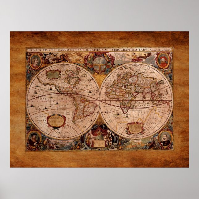 Åldras Henricus Hondius' 1630 AD Old World Map Poster (Framsidan)