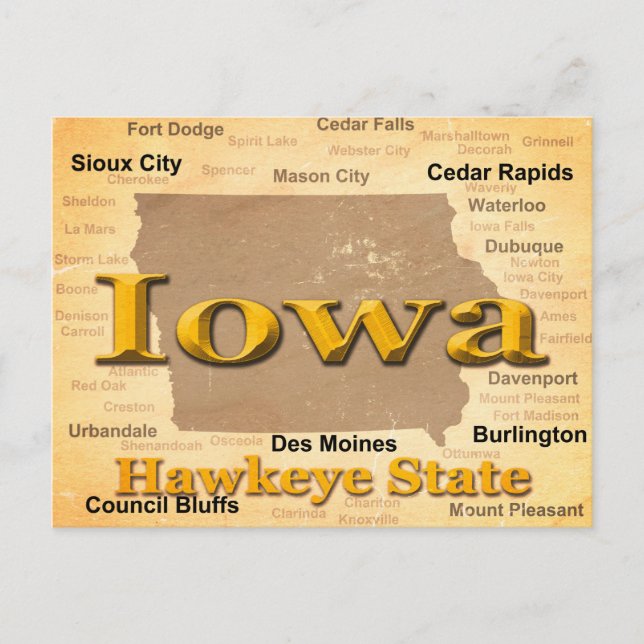 Åldras Iowa State Pride Karta Silhouette Vykort (Framsida)