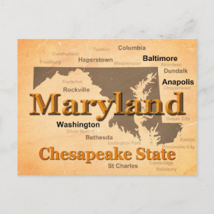 Åldras Maryland State Pride Karta Silhouette Vykort