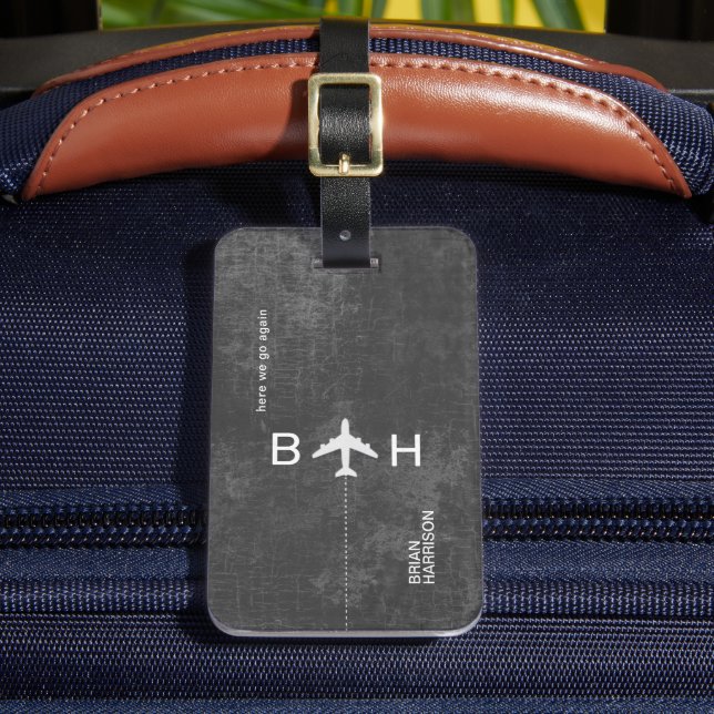 Åldras Mörk Grått Modern Airplan Monogram Bagagebricka (Framsida Insitu 2)