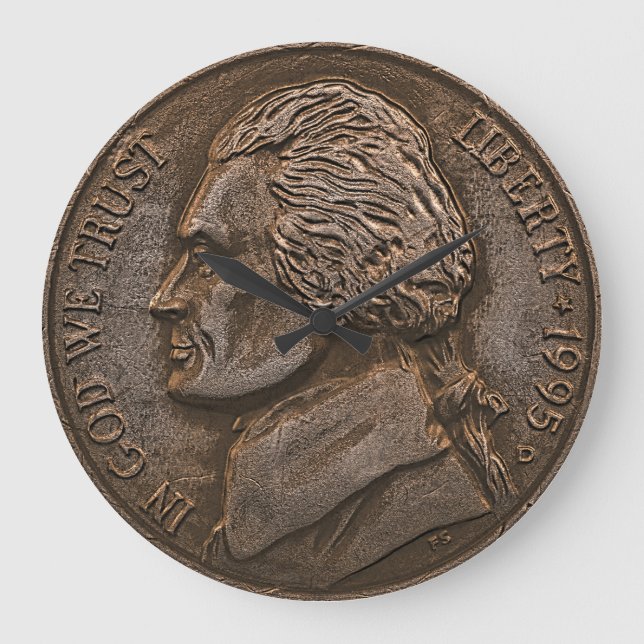 Åldras Nickel USA Currency Stor Klocka (Framsida)