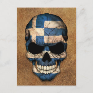 Åldras och begagnad grekisk Flagga Skull Vykort