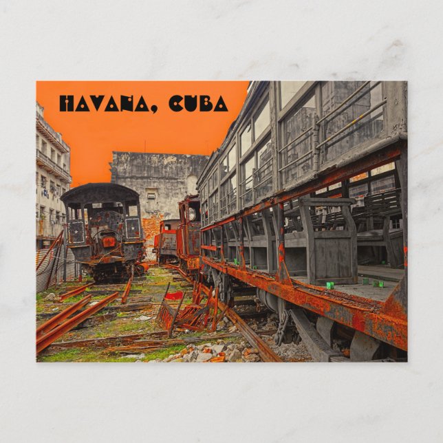 Åldras- och järnvägsvagnar i Havanna Vykort (Framsida)