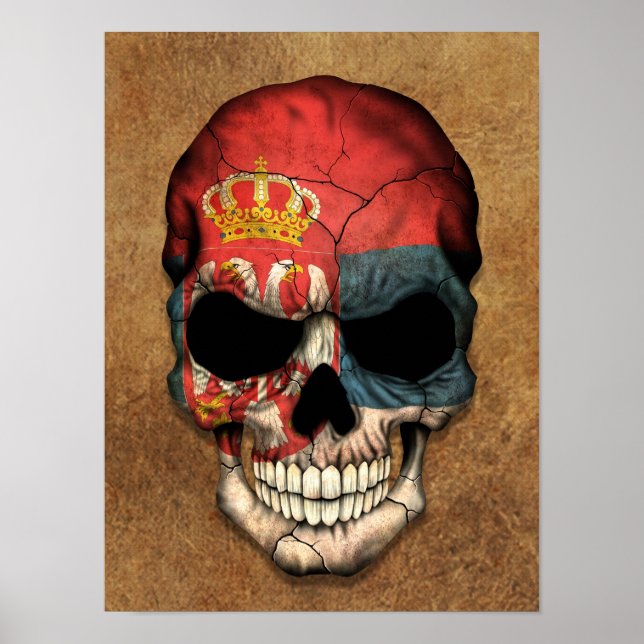 Åldras och serbisk Flagga Skull Poster (Framsidan)