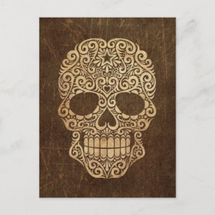 Åldras och spjälkat snurrande socker Skull Vykort