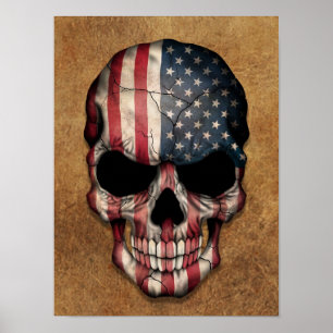 Åldras och Worldwide American Flagga Skull Poster