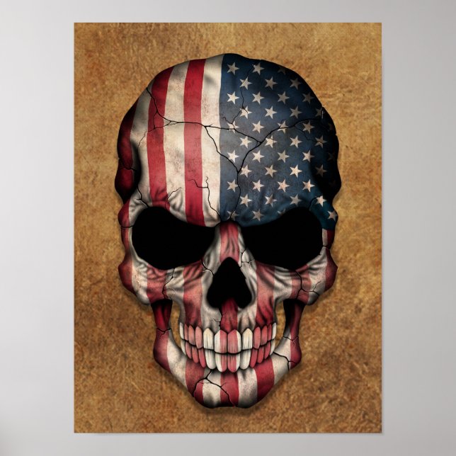 Åldras och Worldwide American Flagga Skull Poster (Framsidan)