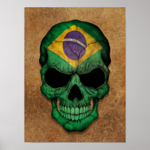 Åldras och Worldwide Brazilian Flagga Skull Poster