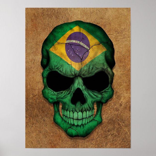 Åldras och Worldwide Brazilian Flagga Skull Poster (Framsidan)