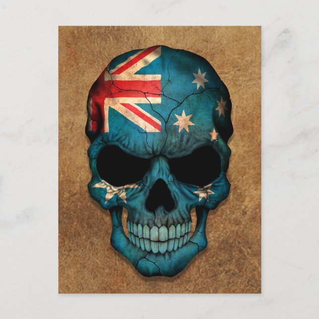 Åldras och Worn Australian Flagga Skull Vykort (Framsida)