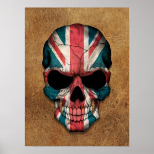 Åldras och Worn British Flagga Skull Poster