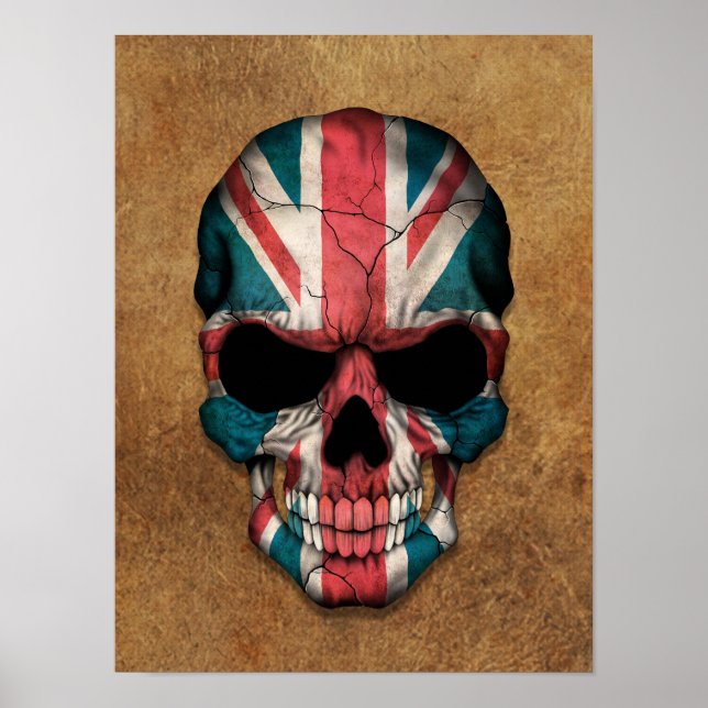 Åldras och Worn British Flagga Skull Poster (Framsidan)