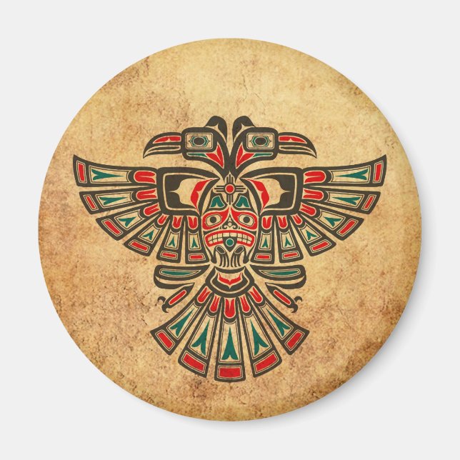 Åldras och Worn Haida Two Headed Spirit Bird Magnet (Framsidan)