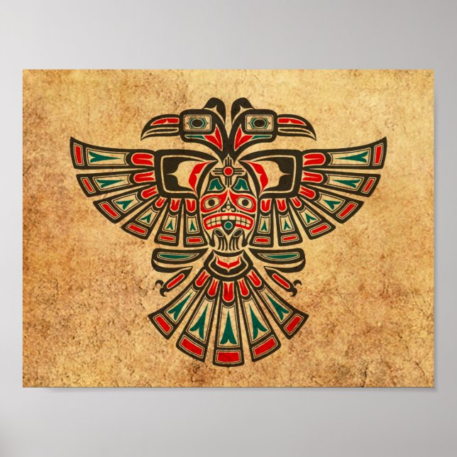 Åldras och Worn Haida Two Headed Spirit Bird Poster (Framsidan)