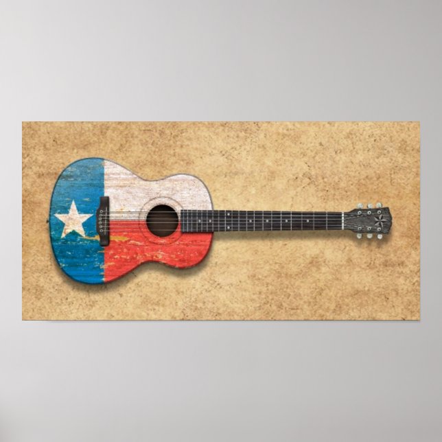 Åldras och Worn Texas Flagga Acoustic Guitar Poster (Framsidan)