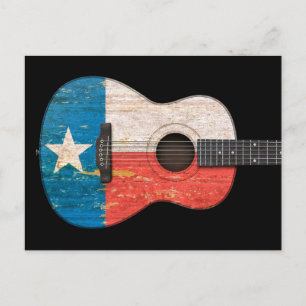 Åldras och Worn Texas Flagga Acoustic Guitar, svar Vykort