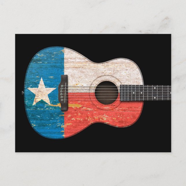 Åldras och Worn Texas Flagga Acoustic Guitar, svar Vykort (Framsida)