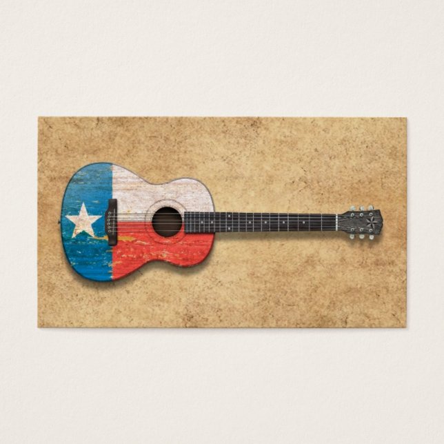 Åldras och Worn Texas Flagga Acoustic Guitar Visitkort (Framsidan)