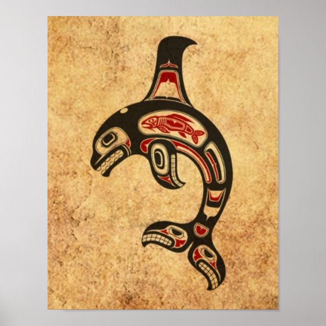 Åldras Red and Black Haida Spirit Killer Whale Poster (Framsidan)