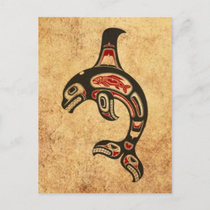 Åldras Red and Black Haida Spirit Killer Whale Vykort