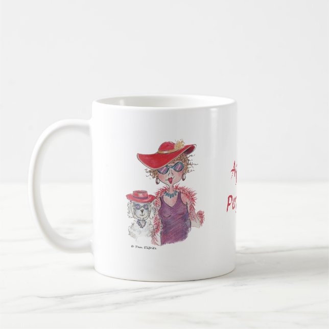 Åldras Red Hat Woman och Pudel Kaffemugg (Vänster)