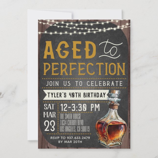 Åldras till inbjudan till Perfection Whiskey Birth (Framsida)