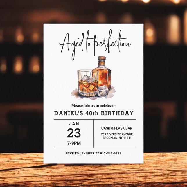 Åldras till Perfection 40th Whiskey-Födelsedagsfes Inbjudningar (Skapare uppladdad)