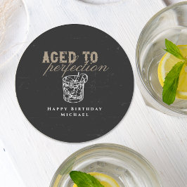 Åldras till Perfection Black Whiskey-Födelsedagsfe Underlägg Papper Rund