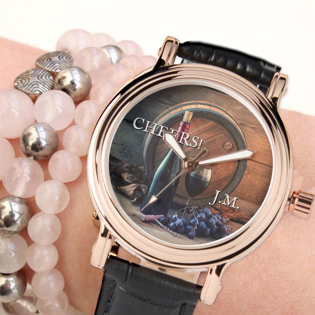 Åldras till Perfection Bra Vin Cheers Armbandsur (Elegant watch featuring a vintage painting of a fine wine with grapes - aged to perfection birthday)