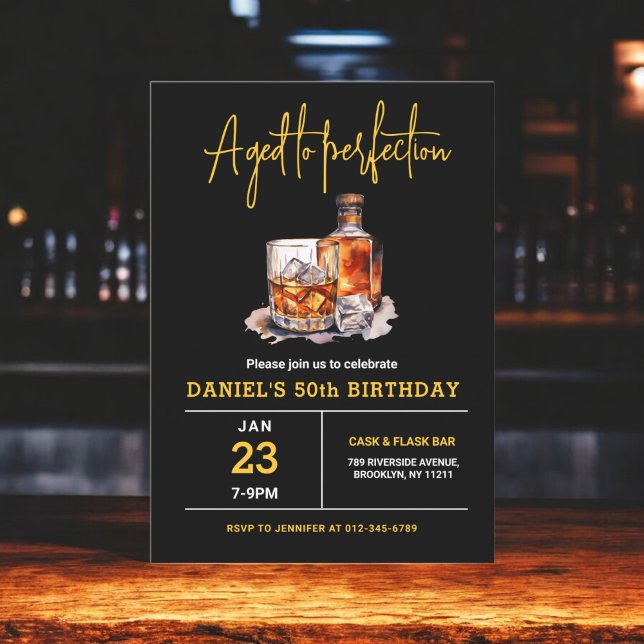 Åldras till Perfection Manar 50th Whiskey Birthday Inbjudningar (Skapare uppladdad)