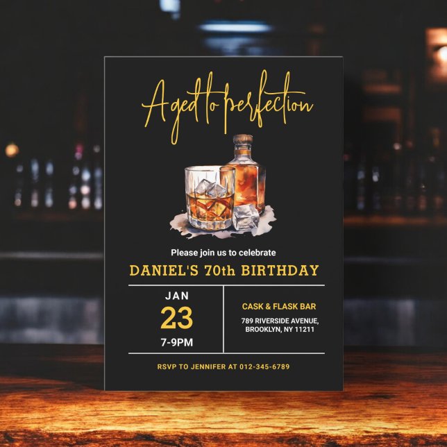 Åldras till Perfection Manar 70th Whiskey Birthday Inbjudningar (Skapare uppladdad)
