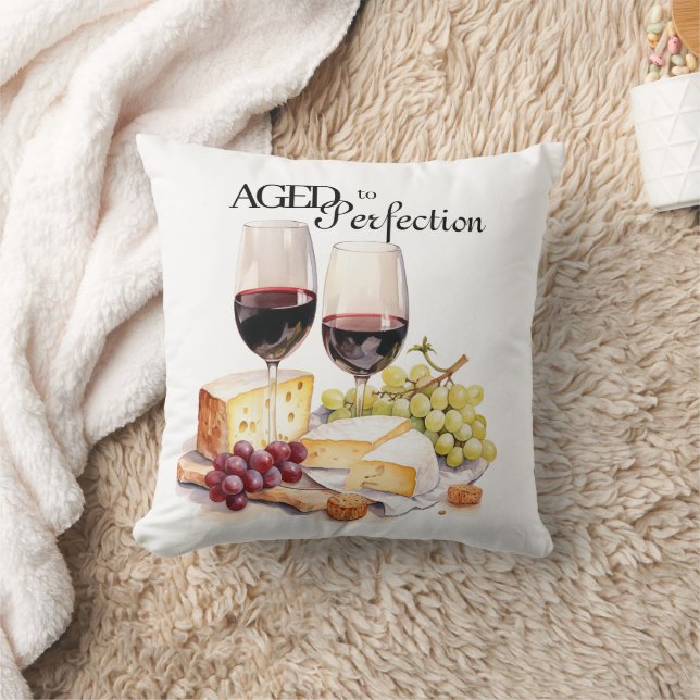 Åldras till Perfection Vin och Cheese Birthday Kudde (Filt)