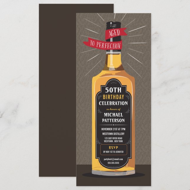 Åldras till Perfection Whiskey Big Milestone Birth Inbjudningar (Fram/baksida)